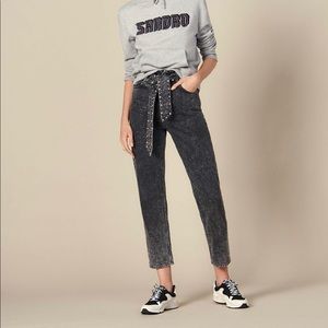 Sandro Paris Acid wash jeans w/studded belt